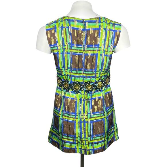 ANNA SUI Vintage Metallic Shimmering Sequins Plaid Top Sz 4 - Picture 2 of 6